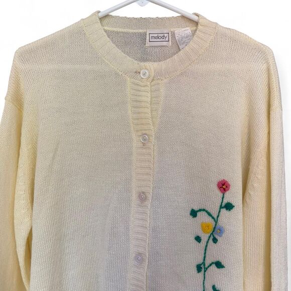 Vintage cream Melody Embroidered flower cardigan size 42 fits XL - Picture 3 of 8